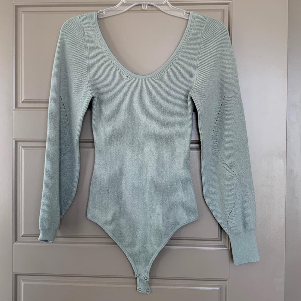 ABERCROMBIE AND FITCH WOMENS GREEN LONG SLEEVE BODYSUIT MEDIUM